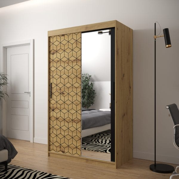 Szafa TONNY 2 120 korpus dąb artisan, fronty w kolorze plaster miodu dąb artisan z lustrem