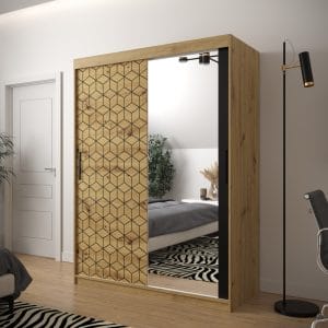 Szafa TONNY 2 150 korpus dąb artisan, fronty w kolorze plaster miodu dąb artisan z lustrem