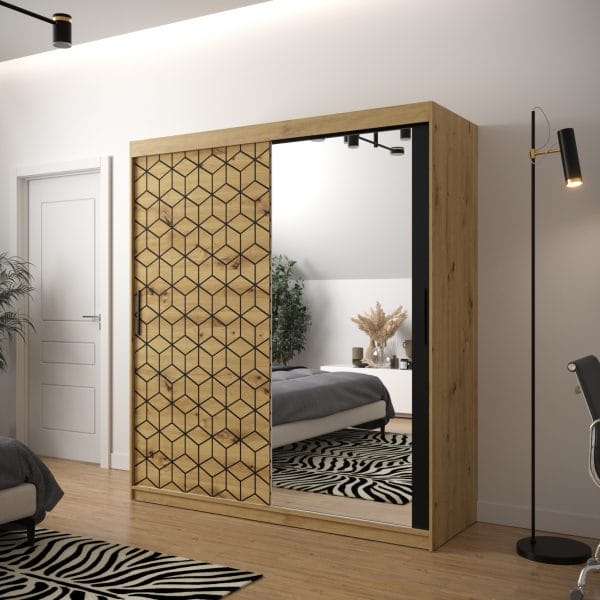 Szafa TONNY 2 180 korpus dąb artisan, fronty w kolorze plaster miodu dąb artisan z lustrem