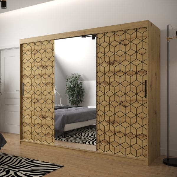Szafa TONNY 2 250 korpus dąb artisan, fronty w kolorze plaster miodu dąb artisan z lustrem