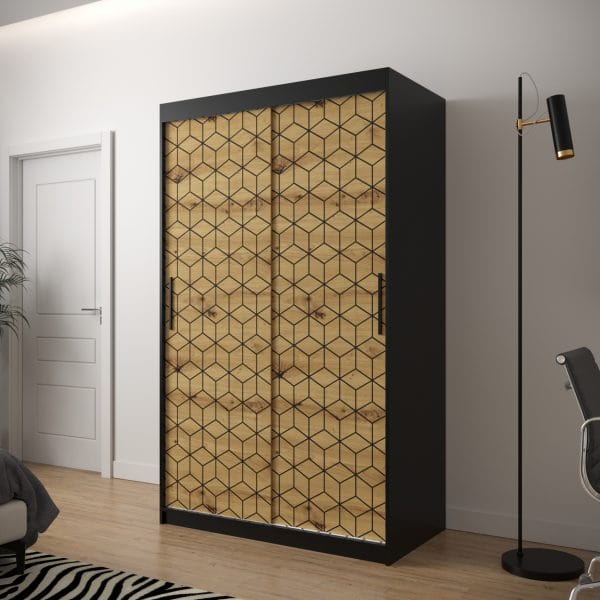 Szafa TONNY 1 120 korpus czarny, fronty w kolorze plaster miodu dąb artisan