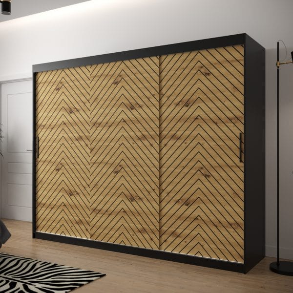 Szafa LIA 1 250 korpus czarny, fronty jodełka dąb artisan