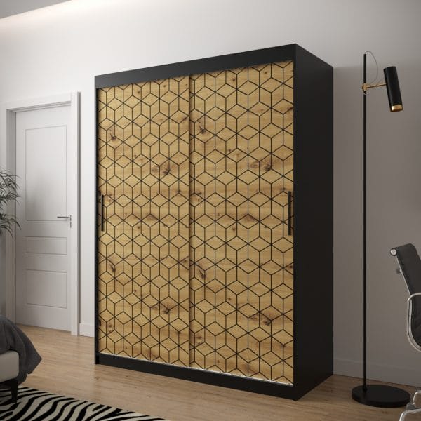 Szafa TONNY 1 150 korpus czarny, fronty w kolorze plaster miodu dąb artisan
