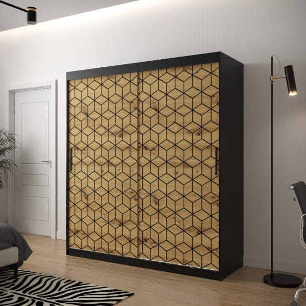 Szafa TONNY 1 180 korpus czarny, fronty w kolorze plaster miodu dąb artisan