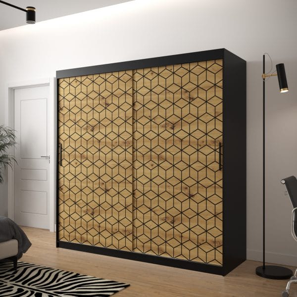 Szafa TONNY 1 200 korpus czarny, fronty w kolorze plaster miodu dąb artisan