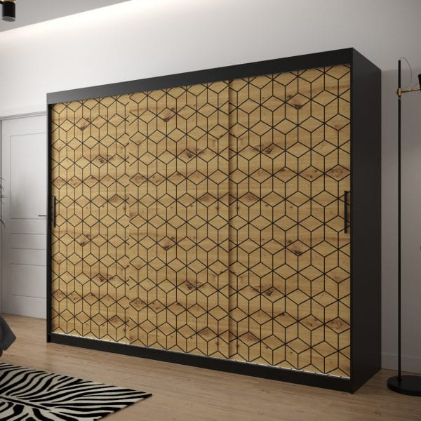 Szafa TONNY 1 250 korpus czarny, fronty w kolorze plaster miodu dąb artisan