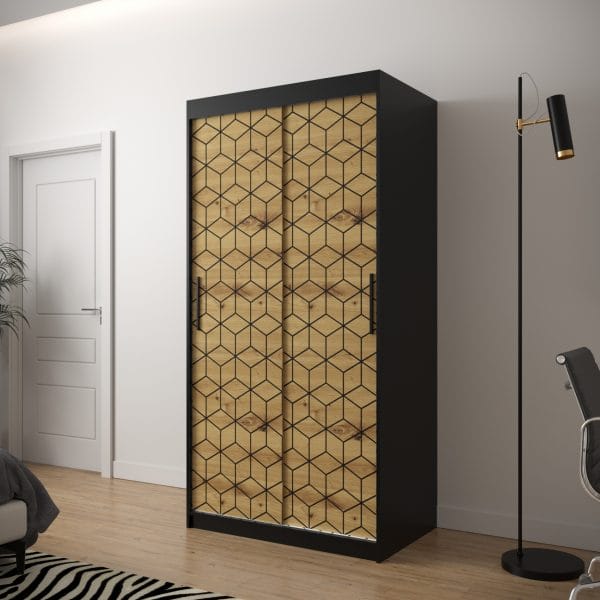 Szafa TONNY 1 100 korpus czarny, fronty w kolorze plaster miodu dąb artisan