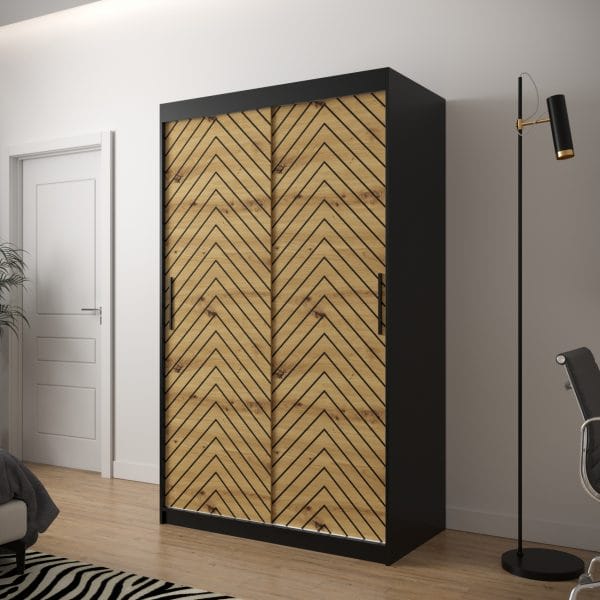 Szafa LIA 1 120 korpus czarny, fronty jodełka dąb artisan