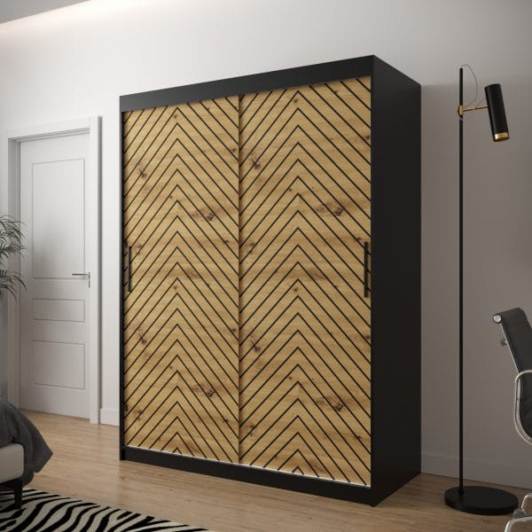 Szafa LIA 1 150 korpus czarny, fronty jodełka dąb artisan