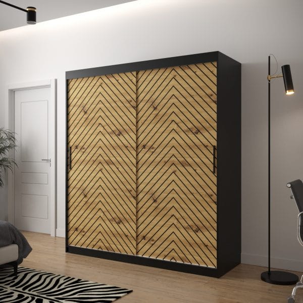 Szafa LIA 1 180 korpus czarny, fronty jodełka dąb artisan