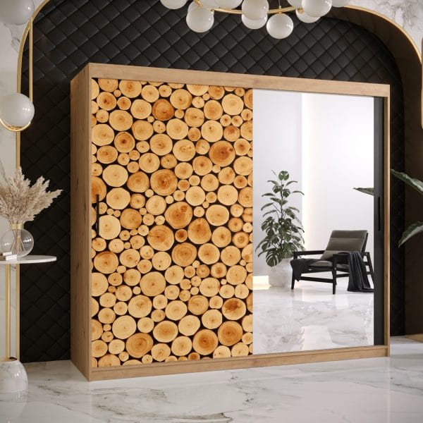 Szafa SOSNA 2 200 Korpus w kolorze dąb artisan , fronty wzór sosna i lustro