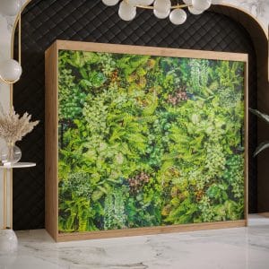 Szafa BLUSZCZ 1 200 korpus dąb artisan, front z nadrukiem bluszczu.