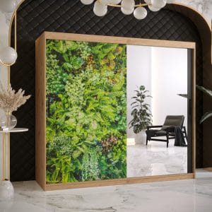 Szafa BLUSZCZ 2 200 korpus dąb artisan, front z nadrukiem bluszczu i lustrem