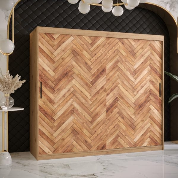 Szafa PARKIET 1 200 Korpus w kolorze dąb artisan , front z nadrukiem parkiet