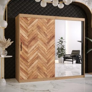 Szafa PARKIET 2 200 Korpus w kolorze dąb artisan , front z nadrukiem parkiet i lustro
