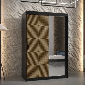 Szafa SONRE 2 120 korpus czarny fronty z orginalnym wzorem i lustrem