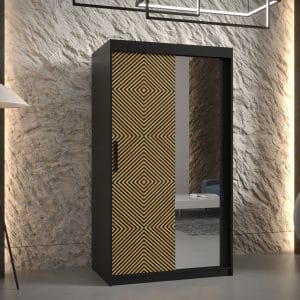 Szafa SONRE 2 100 korpus czarny fronty z orginalnym wzorem i lustrem