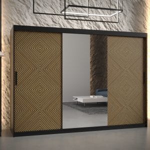 Szafa SONRE 2 250 korpus czarny fronty z orginalnym wzorem i lustrem