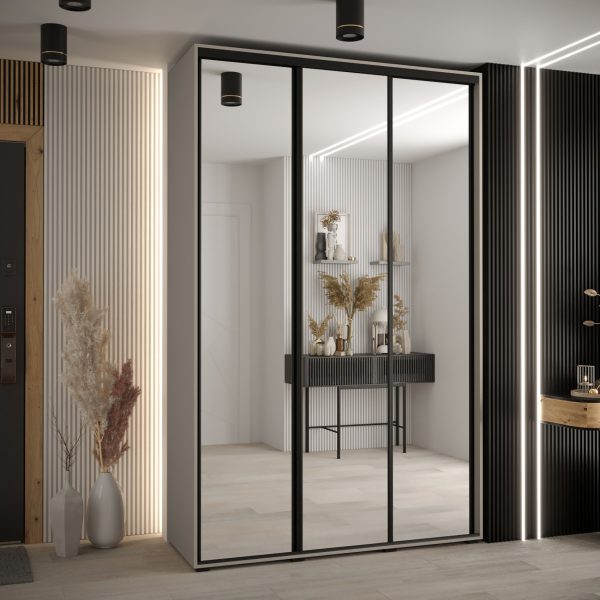 Szafa DAKOTA 2 150 szerokość 45cm korpus kaszmir front lustro i czarna listwa