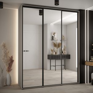 Szafa DAKOTA 2 200 szerokość 45cm korpus kaszmir front lustro i czarna listwa