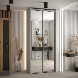 Szafa DAKOTA 2 110 szerokość 45cm korpus kaszmir front lustro i srebna listwa