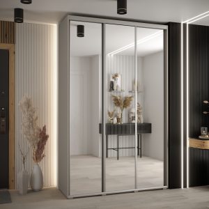 Szafa DAKOTA 2 150 szerokość 45cm korpus kaszmir front lustro i srebna listwa