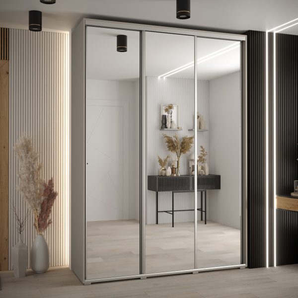 Szafa DAKOTA 2 180 szerokość 45cm korpus kaszmir front lustro i srebna listwa