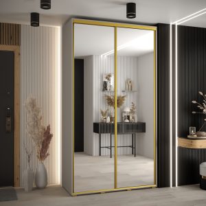 Szafa DAKOTA 2 140 szerokość 45cm korpus kaszmir front lustro i złota listwa