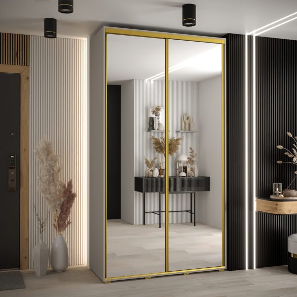 Szafa DAKOTA 2 140 szerokość 45cm korpus kaszmir front lustro i złota listwa