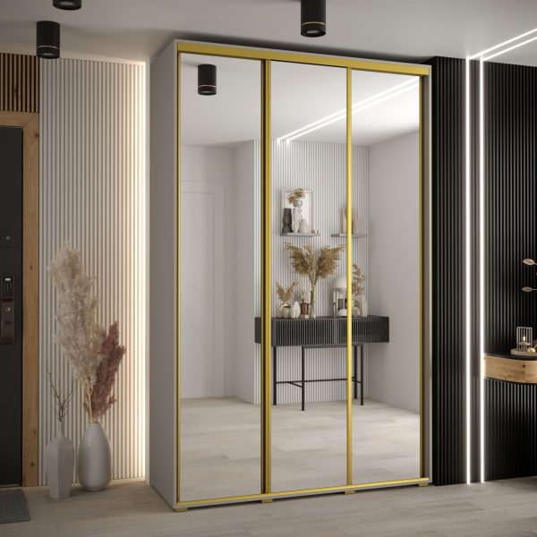 Szafa DAKOTA 2 150 szerokość 45cm korpus kaszmir front lustro i złota listwa