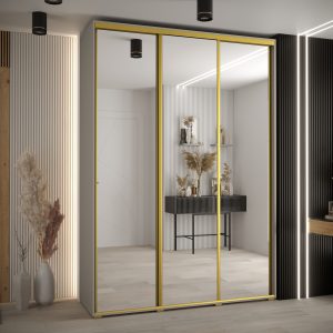 Szafa DAKOTA 2 180 szerokość 45cm korpus kaszmir front lustro i złota listwa