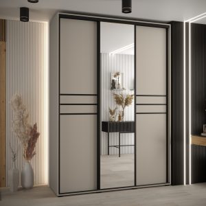 Szafa DAKOTA 11 180 głębokość 60 cm korpus kaszmir, fronty kaszmir czarna listwa i lustro