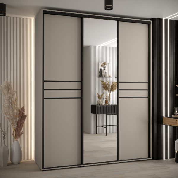 Szafa DAKOTA 11 190 głębokość 60 cm korpus kaszmir, fronty kaszmir czarna listwa i lustro