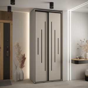 Szafa DAKOTA 12 100 głębokość 60 cm korpus kaszmir, fronty kaszmir czarna listwa