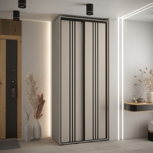 Szafa DAKOTA 6 110 głębokość 60 cm korpus kaszmir, fronty kaszmir czarna listwa