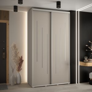 Szafa DAKOTA 8 130 głębokość 60 cm korpus kaszmir, fronty kaszmir srebrna listwa