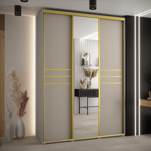 Szafa DAKOTA 11 170 głębokość 60 cm korpus kaszmir, fronty kaszmir złota listwa i lustro