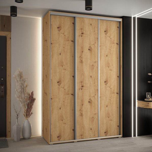 Szafa CANNES 1-150 45 cm głębokość. Korpus dąb artisan, Fronty dąb artisan listwa srebrna