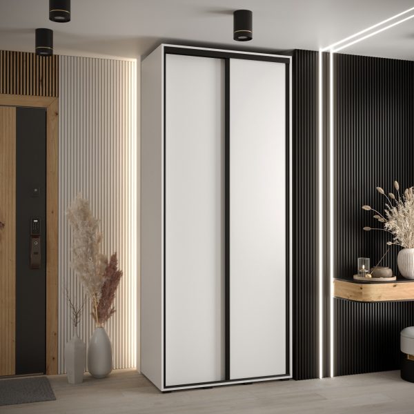 Szafa CANNES 1-100 45cm glębokości. Korpus biały, front biały listwa czarna