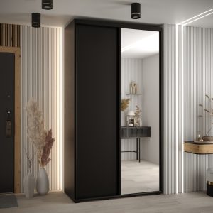 Szafa CANNES 3 -130 45 cm głebokość. Korpus czarny, front czarny ,lustro i czarna listwa