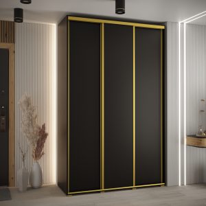 Szafa CANNES 1-150 45 cm głębokość. Korpus czarny, Fronty czarne, listwa złota