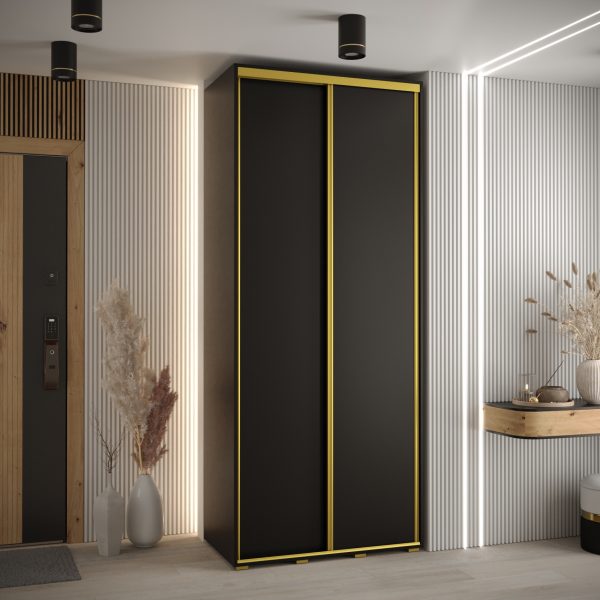 Szafa CANNES 1-100 45cm glębokości. Korpus czarny, front czarny listwa złota