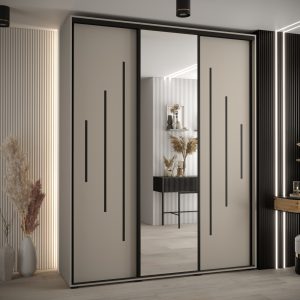 Szafa DAKOTA 13 200 głębokość 60 cm korpus kaszmir, fronty kaszmir czarna listwa i lustro