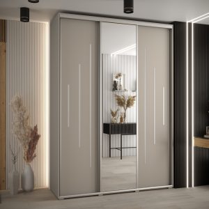 Szafa DAKOTA 13 170 głębokość 60 cm korpus kaszmir, fronty kaszmir srebrna listwa i lustro