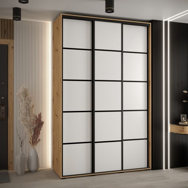 Szafa CANNES 4- 150 szerokość 45 cm. Korpus dąb artisan, front biały listwa czarna