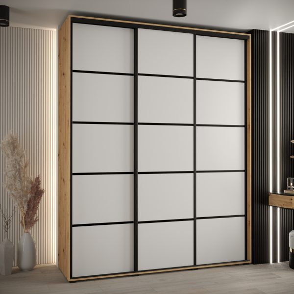 Szafa CANNES 4- 190 szerokość 45 cm. Korpus dąb artisan, front biały listwa czarna