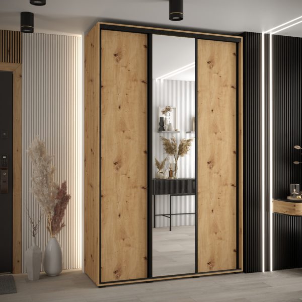 Szafa CANNES 3 -160 45 cm głebokość. Korpus dąb artisan, front dąb artisan ,lustro i czarna listwa