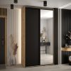 Szafa CANNES 3 -140 45 cm głebokość. Korpus dąb artisan, front czarne ,lustro i czarna listwa