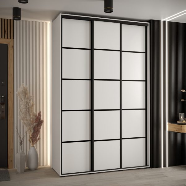Szafa CANNES 4- 150 szerokość 45 cm. Korpus biały, front biały listwa czarna