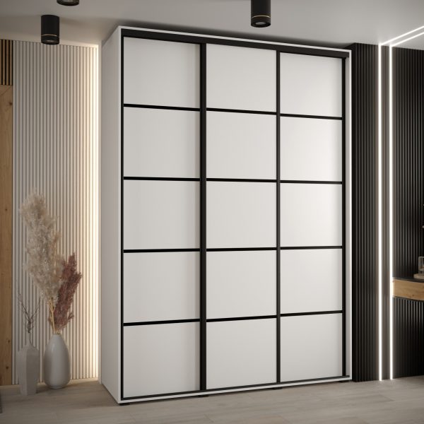 Szafa CANNES 4- 170 szerokość 45 cm. Korpus biały, front biały listwa czarna